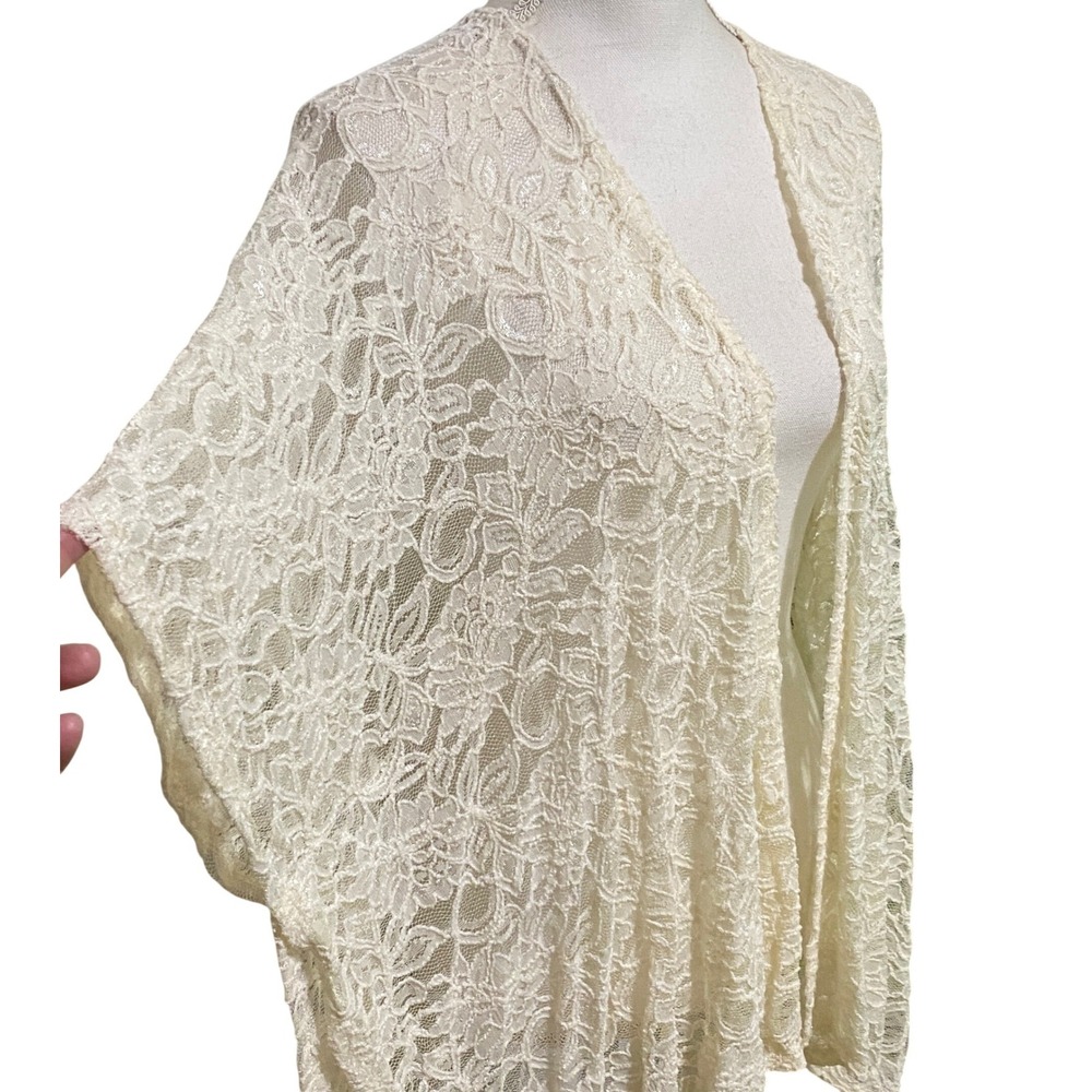 Open Front Lace Kimono Cardigan  M Cream Bohemian Drape Feminine Romantic Fairy